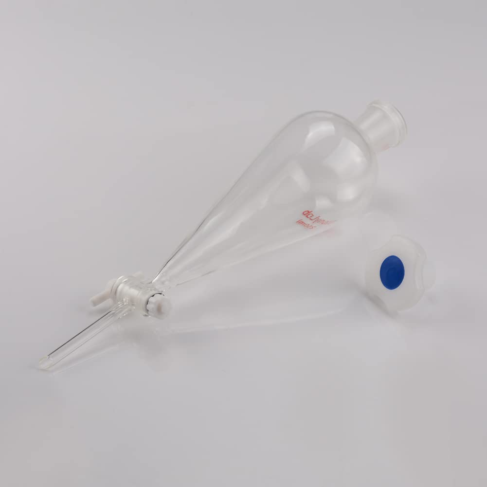 stonylab Embudo Separador de Cónico de Vidrio de Borosilicato con Juntas 24/29 y Tapón PTFE, Separatory Funnel Embudo de Laboratorio - 250ml