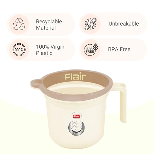 Image of FLAIR Estella Plastic Bath Mug Set of 3 - Durable, Lightweight & Stylish - Ideal for Daily Use in Bathroom & Kitchen (Beige, 1 LTR)