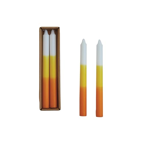 Creative Co-Op Unscented Taper Candles in Box, White, Yellow and Orange Color, Set of 2