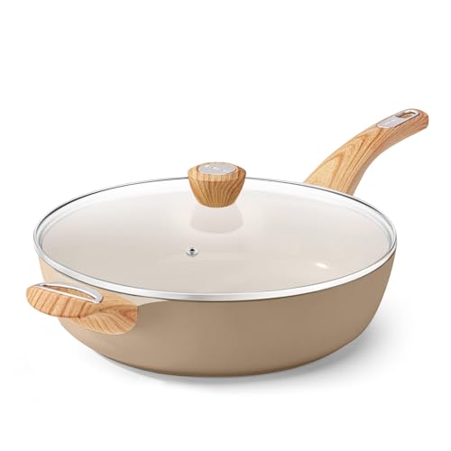 SENSARTE Ceramic Nonstick Frying Pan Skillet with Lid, 12 Inch Large Deep Frying Pan, 5 QT Saute...
