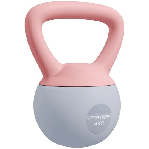SPORTNOW Soft Kettlebell, 4kg Kettle Bell with Non-Slip Handle for Home Gym Weight Lifting and Strength Training, Pink and Grey