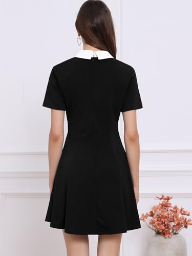 Allegra K Women's Short Sleeve Halloween Dresses Peter Pan Collar Casual Flare Skater Mini Vintage Dress 20254