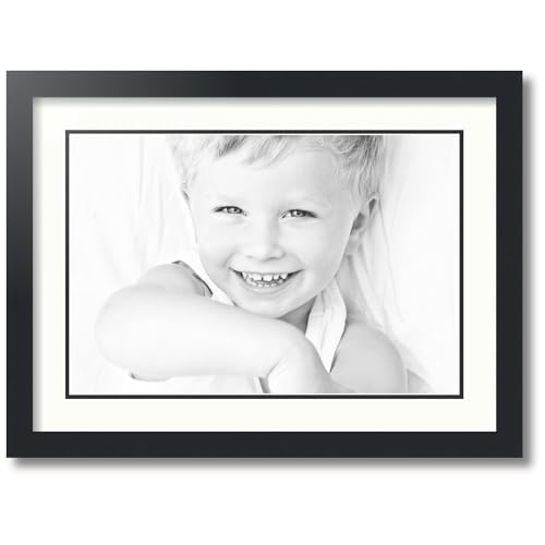 ArtToFrames Collage Photo Frame Double Mat with 1-12x18 Openings with Satin Black Frame and Porcelain mat.