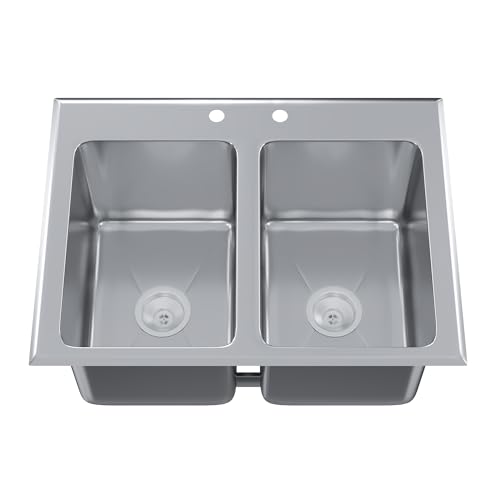Image of Stainless Steel 2 Compartment Drop-In Sink. Bowl 10 in. x 14 in. x 10 in. No Faucet