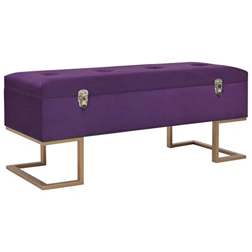 QUAHEAS Banco de terciopelo con compartimento de almacenamiento de 105 cm, color morado, patas de hierro doradas con recubrimiento en polvo, para pasillo, salón, dormitorio, con espacio de