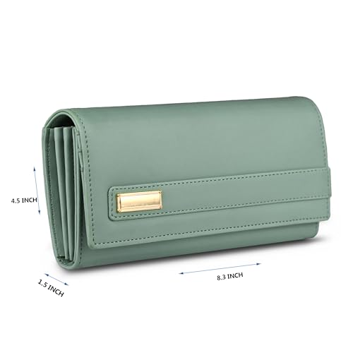 Image of ALSU Women's Hand Wallet Purse Clutch | Phone Pocket | Coin Compartment | Credit Card Slots| Zipper Pocket| Office use| Casual use| Faux Leather (Light Green)
