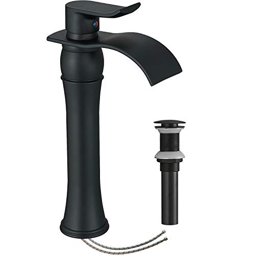 Amazon Crazy 🔥 Deals Black Bathroom Faucet Waterfall Faucet for Vessel Sink Matte Bowl Single Hole with Pop Up Drain Assembly Farmhouse Bowl Mixer Tap Supply Line Without Overflow Commercial Lead-Free by Homevacious