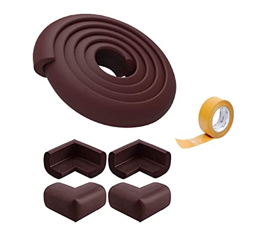 Image of SYGA Safety Strip Furniture Edge Guard + Corner Protector - 6.5ft Edge Guard + 4 Corner Guards for Baby Proofing and Child Safety (Brown Combo)