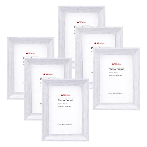 Winlor Mini Picture Frames 2.5x3.5 Inch (6-Pack) - Small Photo Frames for Wall Table Home Office Decoration Durable Compact Polaroid Frame Set for Family White Woodgrain
