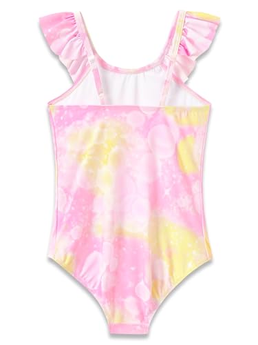 Image of Dvenki Toddler Girls One Piece Swimsuit Adjustable Straps Sizes 2T-10 | quick-dry swim fabric, skin-friendly, ruffle neckline, leopard, check, mermaid prints, swimwear for beach, pool, summer party