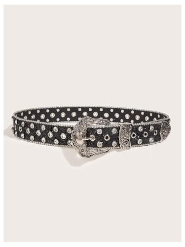 GORGLITTER Women's Bling Western Rhinestone Cowboy Belt Vintage Rodeo Country Cowgirl Studded Leather Belt2