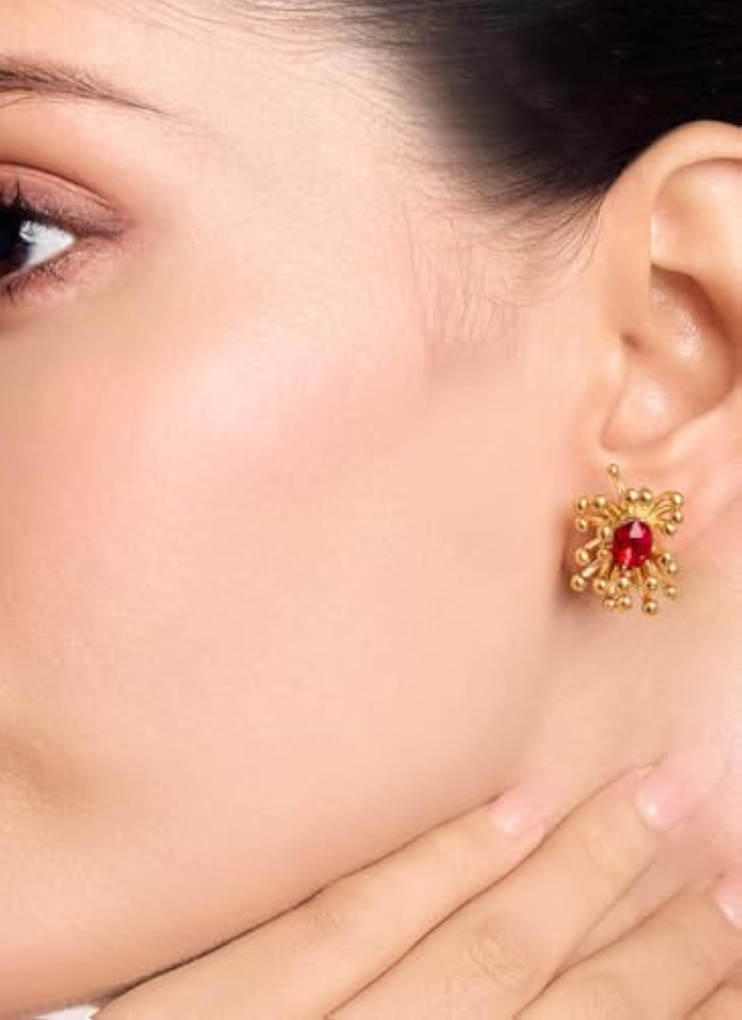 Women's 18K Gold Plated Ruby Sunfire Stud Earrings