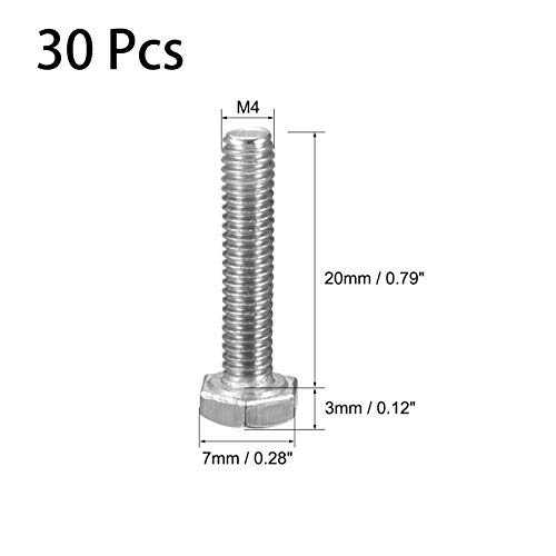 Image of 20 Pcs M4 Hex Bolt M4-0.7 x 20mm UNC Hex Head Screw Bolts A2-70(304) Stainless Steel Fully Threaded Hex Tap Bolts,Plain Finish,Fully Threaded (M4 x 20mm)