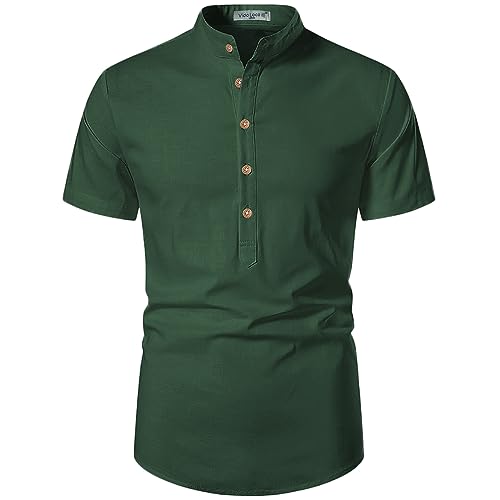 Image of Vida Loca Men's Cotton Linen Plain Stitched Half Sleeve Shirt