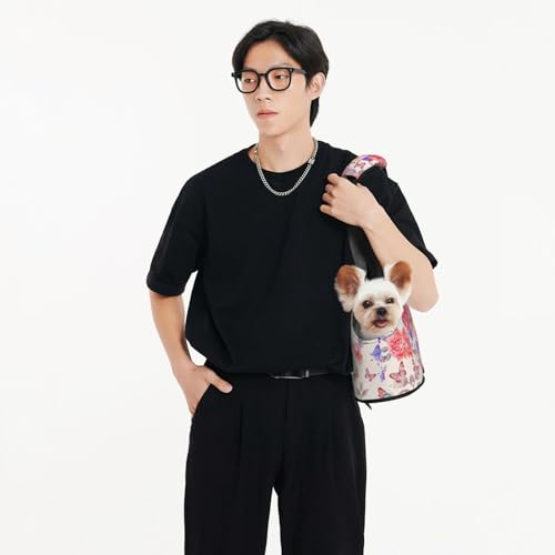 Sac de transport pour petits chiens imprimé fleur rose chat - 4