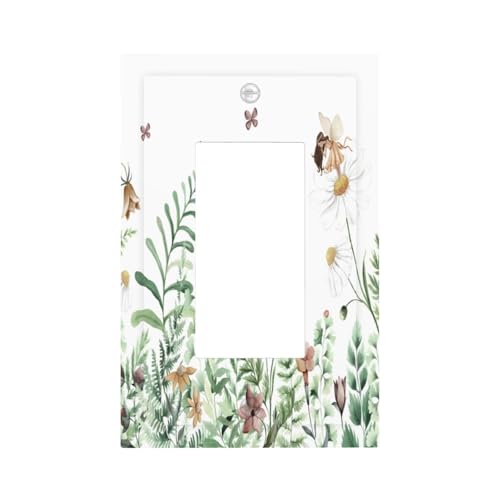 Olive Green Flowers Daisy Floral Fairy Butterfly Decorative Outlet Covers 1 Gang Single Rocker Light Switch Cover Plate Wall Plates GFCI Faceplate for Farmhouse Living Room Decor