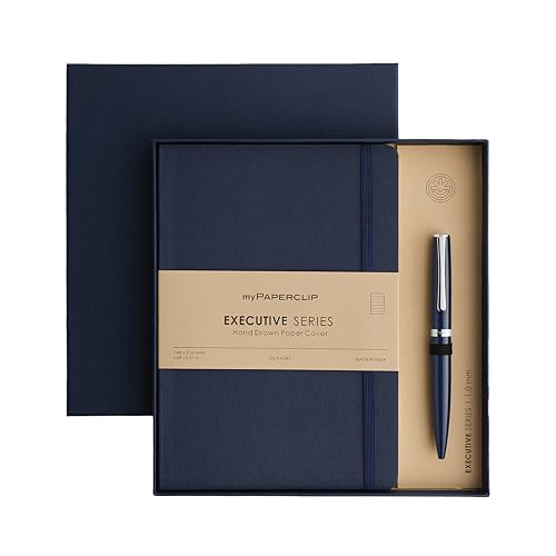 Image of myPAPERCLIP Executive Series A5 Diary & Pen Gift Set | Includes Classic Ball Pen & Softcover Notebook | 192 Pages, 80 GSM | Ideal Corporate, Office & Personal Gift | Blue
