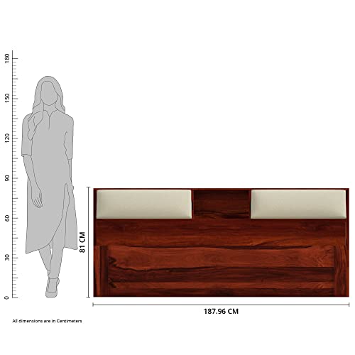 Image of Solid Wood Cazz King Size Bed with Headboard Storage | Palang Cots Wooden Double Beds for Bedroom, Living Room, Hotel and Home (Honey Finish)