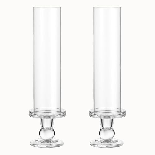 Portacandele in vetro per candele a forma di pillar portacandele per matrimonio, Natale e decorazione per la casa, con candela, elegante, ideale per cena, feste, tavolo e feste various (2)