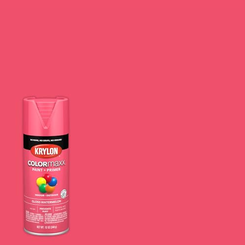 Image of Krylon K05544007 COLORmaxx Spray Paint and Primer for Indoor /Outdoor Use, Gloss Watermelon Pink 12 Ounce (Pack of 1)
