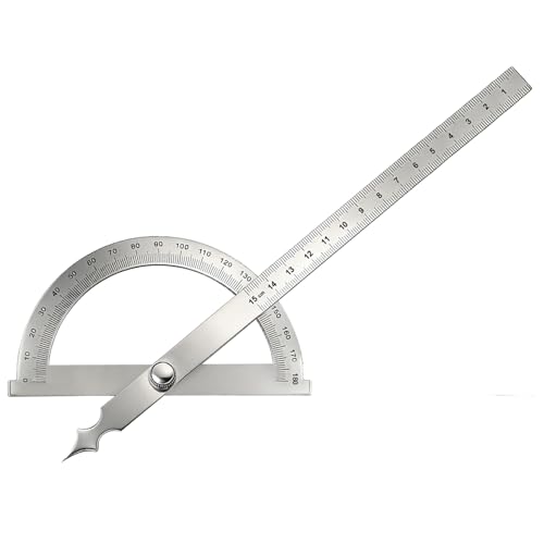 0–180° Transportador de Ángulos Metal Acero Inoxidable con 15cm Regla Goniómetro de Precisión Ajustable con Tornillo Fijación Transportador Herramienta Medición para Carpintería Bricolaje Dibujo Medir