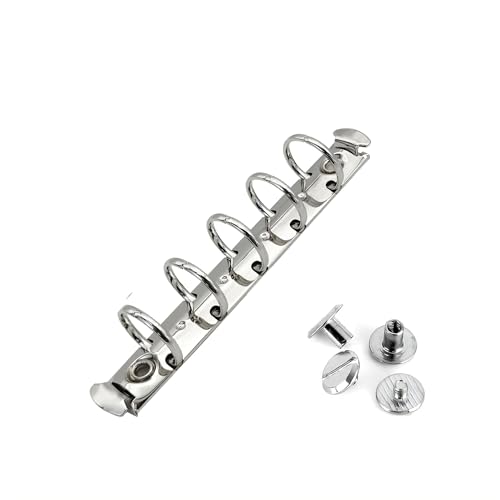 Virtarlux M5 多穴式リング バインダー金具 背なしタイプ 5穴【M5-5-15/15】15mm×130mm リング内径15mm 鉄ニッケル鍍金 シルバーシカゴスクリュ付き 手帳 製本 (M5-5穴)