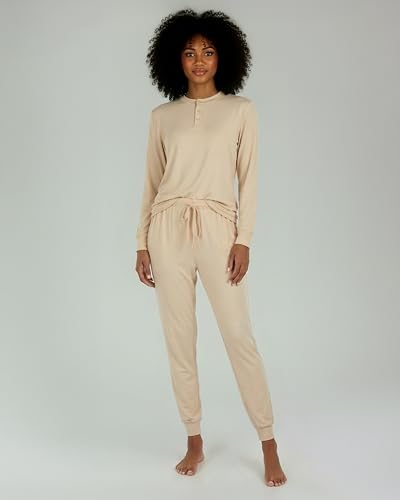 Image of Real Essentials 2 Pack: Women's Soft Long Sleeve Sleep Set - Comfortable Lounge Pull Over Hoodie and Henley Jogger