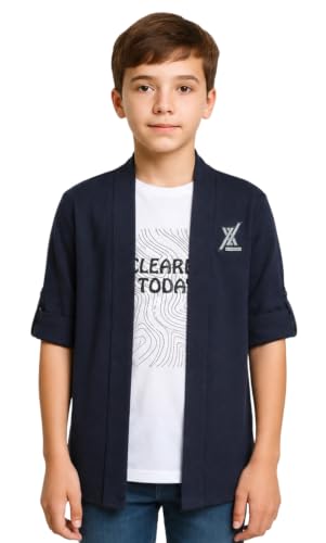 Image of CAVIO Boys Solid Open-Front Shrug with T-Shirt