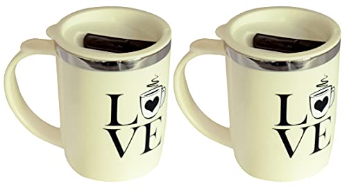 Image of Kuber Industries Insulated BPA Free Plastic Coffee Mug with Lid Pack of 2 (Cream)