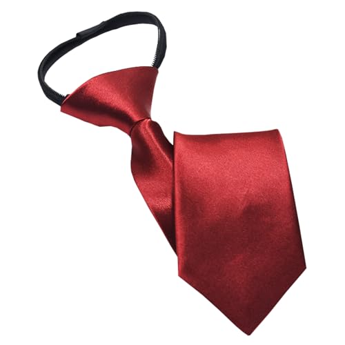 NiceYnn - Corbata infantil preanudada de satén con cremallera ajustable 38 cm largo para niño, niña, formal, boda, celebración uniforme escolar, granate, Talla única