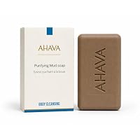 AHAVA Purifying Dead Sea Mud Soap - Face & Body Cleansing Bar to Purify the Skin, Does not Dry Out Skin, Enriched with Exclusive Mineral Blend of Dead Sea Osmoter and Natural Dead Sea Mud, 3.4