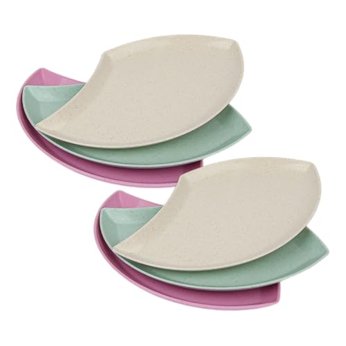 Image of YANCI Lightweight Wheat Straw Appetizer Plates, Reusable Unbeakeable Dinner Plates Set, 18 x 11 cm, Dishwasher & Microwave Safe (Multicolor, Pack of 6)
