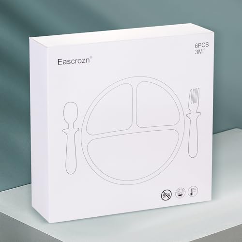 Eascrozn Divided Suction Plates & Utensil Set (2-Pack, Blue) — view 7