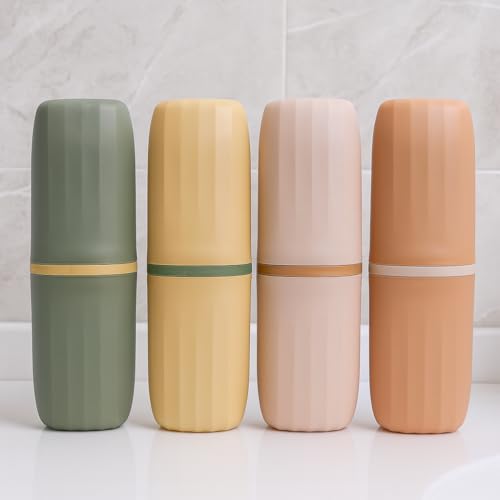 Image of Shopiable Store Travel Toothbrush Case Multifunctional Toothpaste Container Portable Business Trips Wash Cup Holder Organizer Towel Storage Box for Traveling, Camping (Capsule - 2)