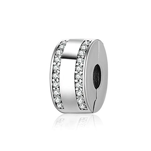 Sterling Silver Clip Charm Stopper Spacer for Pandora Bracelet (Silver)