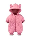 JiAmy - Tuta invernale per neonati, tutina calda con cappuccio per bambini e bambine, con simpatico orsetto, chiusura lampo, tutina per neonati, antivento, per bambini da 3-18 mesi, Colore: rosa., 12