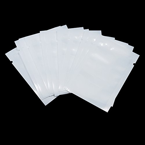 Image of PABCK 100 Pack 3.5x5.1 inch (Usable Size 3.1x4.7 inch) White Front Clear Open Top 2.8mil Plastic Vacuum Pouch Heat Sealable Bags for Food Storage Packets Mini Sample with Tear Notches