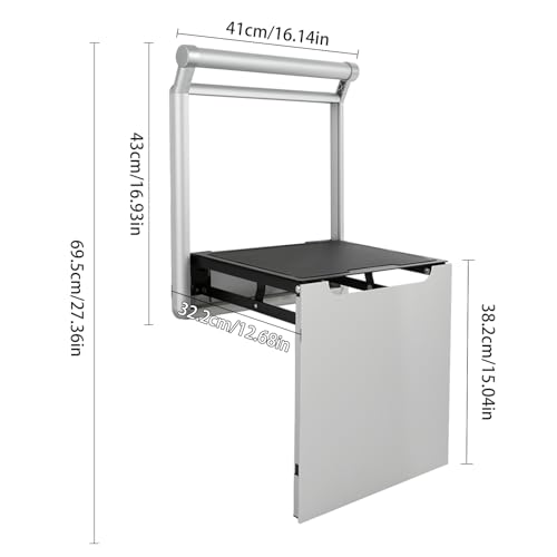 UHDUIG Tabouret de douche pliable avec poignée - Siège de douche pliable - Assistance au siège de salle de bain - Montage mural - Argenté - Pour personnes âgées et personnes ayant des restrictions – vue 2