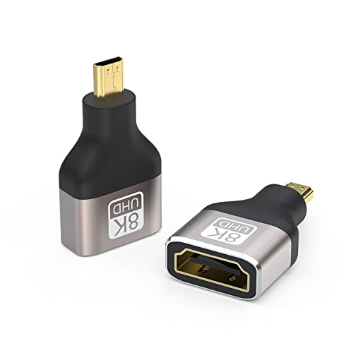 VMOJO 8k Micro HDMI Stecker auf Standard HDMI Buchse Adapter 2.1 Version Adapter für Kamera, Laptop, UltraHD, 3D, Konverterunterstützung 8K@60Hz, 4K@144Hz (2 Stück)