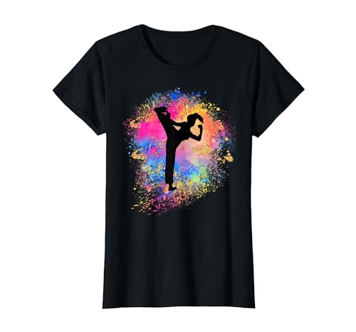 Mädchen Regenbogen Karate Weiblich Judo Silhouette Taekwondo T-Shirt, Damen, Schwarz, S