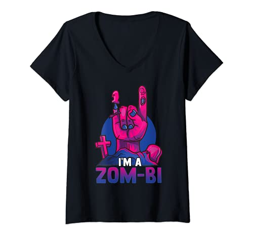 Mujer Halloween Bisexual Costume LGBT Skeleton Hand I Am A Zom-Bi Camiseta Cuello V