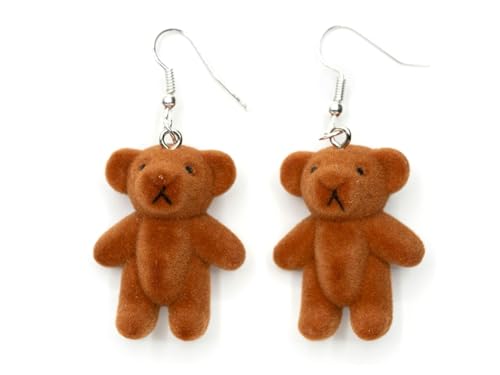 Boucles d'oreille ours en peluche marron grizzly aspect velours Miniblings
