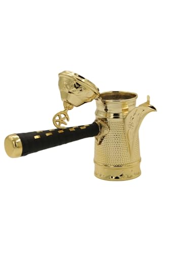 Cezve Mırra en Cuivre Jaune Martelé, Cafetière Turque Traditionnelle, 18 cm, Idéale pour Préparer un Café Authentique - Jaune Cuivre