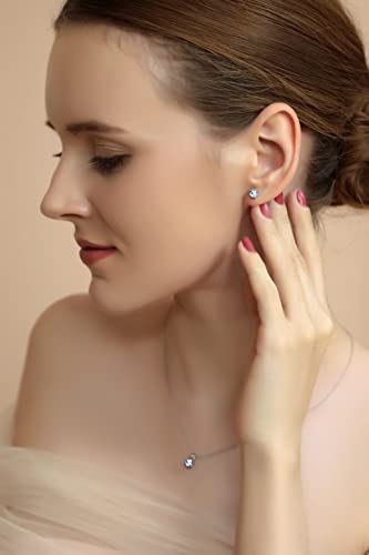 B. Brilliant Necklace And Earring Sets For Women Sterling Silver 5Mm Round Solitaire Dainty Short Genuine Blue Topaz Pendant & Stud Earrings Jewelry For Teen Girls Bridesmaids #TOP3