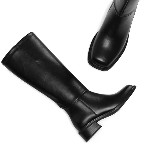 Lovee Cosee Knee High Boots for Women 2025 Low Heel Square Toe Flat Boots with Side Full Zipper Comfortable Walking Shoes for Fall Winter Casual & Office Wear Commuting Travel Fashion Trendy Outfit2