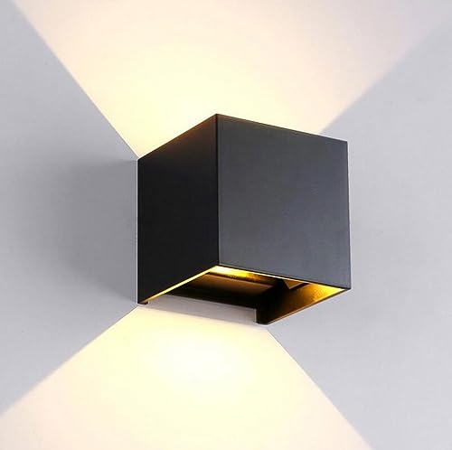 ICEMOB Lámpara de pared impermeable de aluminio LED moderna, luz de pared exterior, aplique de pared blanco cálido de 6 W 3000 K, luz arriba/abajo impermeable IP65, accesorios de iluminación exterior