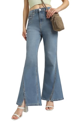 Image of Forever 21 Women Solid Flared Regular Fit Jeans