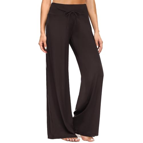 Image of ZOOSIXX Soft Black Pajama Pants for Women, Wide Leg Pants Woman Flowy Comfy Casual Lounge Yoga Capri Pants 22 inch / 30 inch