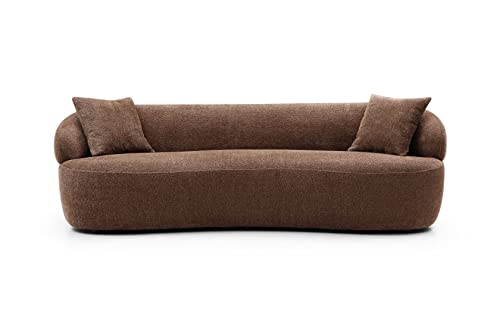 Image of KEIKI 87 inch Curved Oversized Boucle Cloud Sofa with Thickened Seat Cushions and Backrest, Modern 3-Seater Upholstered Corner Fluffy Couch, No Assembly Required, for Apartment, Living Room, Dark Brown