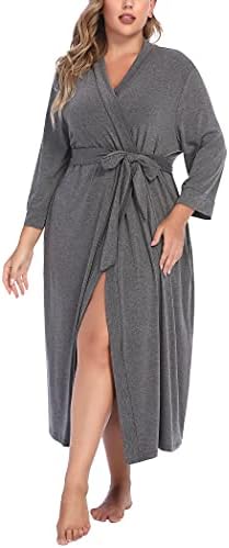 IN'VOLAND Womens Plus Size Kimono Robes Long Knit Bathrobe Lightweight Soft Sleepwear V Neck Ladies Loungewear